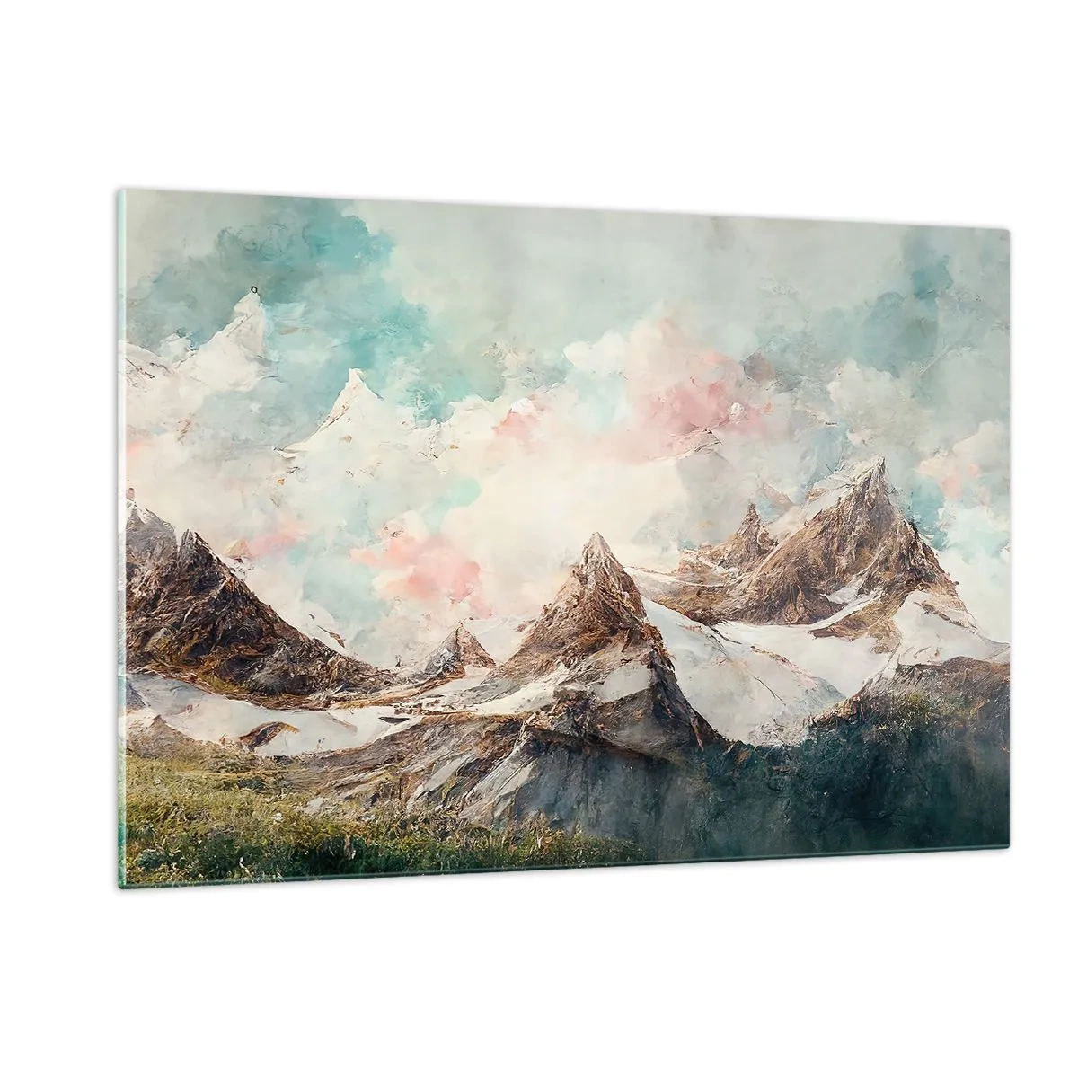 Glasbild - Bild auf glas - Malerische Berggipfel mit pastellfarbenem Himmel - 120x80cm - Felsklingen - Moderne Wanddekoration für Wohnzimmer und Schlafzimmer ARTTOR