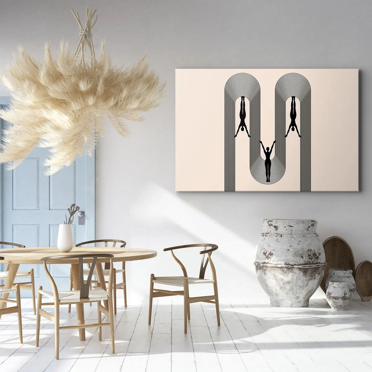 Bild auf Leinwand - Leinwandbild - Geometrische Silhouetten auf beigem Hintergrund - 70x50cm - Verkehrt herum - Moderne Wanddekoration für Wohnzimmer und Schlafzimmer ARTTOR