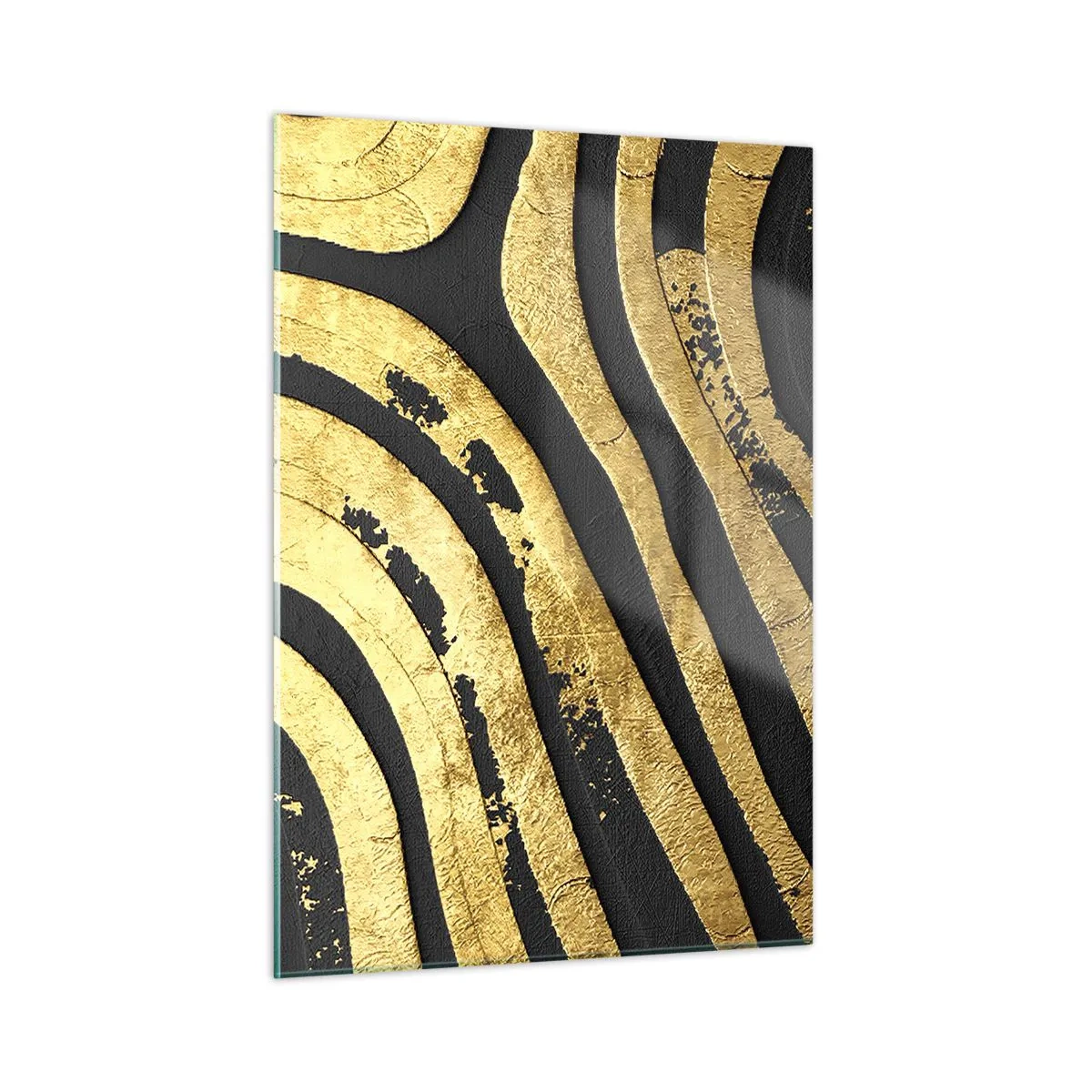 Glasbild - Bild auf glas - Goldene abstrakte Linien auf schwarzem Hintergrund im glamourösen Stil - 50x70cm - Alles fließt - Moderne Wanddekoration für Wohnzimmer und Schlafzimmer ARTTOR