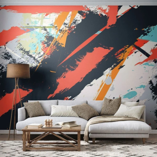 Fototapete Standard Eco - Abstrakte Pinselstriche in Kontrastfarben - 100x70cm - Dynamische Komposition - Moderne Wanddekoration für Wohnzimmer und Schlafzimmer ARTTOR