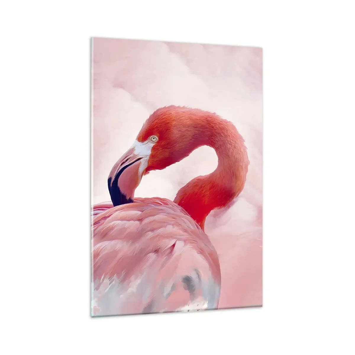 Glasbild - Bild auf glas - Ein Flamingo in Rosatönen auf hellem Hintergrund - 80x120cm - Vogel Schönheit - Moderne Wanddekoration für Wohnzimmer und Schlafzimmer ARTTOR