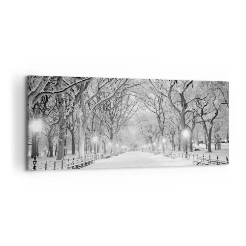 Bild auf Leinwand - Leinwandbild - Eine Winterallee mit schneebedeckten Bäumen in Monochrom - 120x50cm - Vier Jahreszeiten - Winter - Moderne Wanddekoration für Wohnzimmer und Schlafzimmer ARTTOR