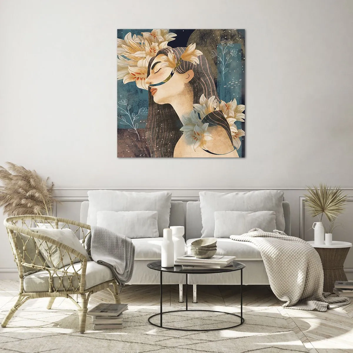 Glasbild - Bild auf glas - Ein Märchen über eine Prinzessin mit Lilien - 70x70 cm