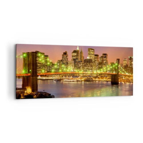 Bild auf Leinwand - Leinwandbild - Beleuchtete Brücke in einer modernen Stadt bei Nacht - 120x50cm - Hier geht das Licht nie aus - Moderne Wanddekoration für Wohnzimmer und Schlafzimmer ARTTOR