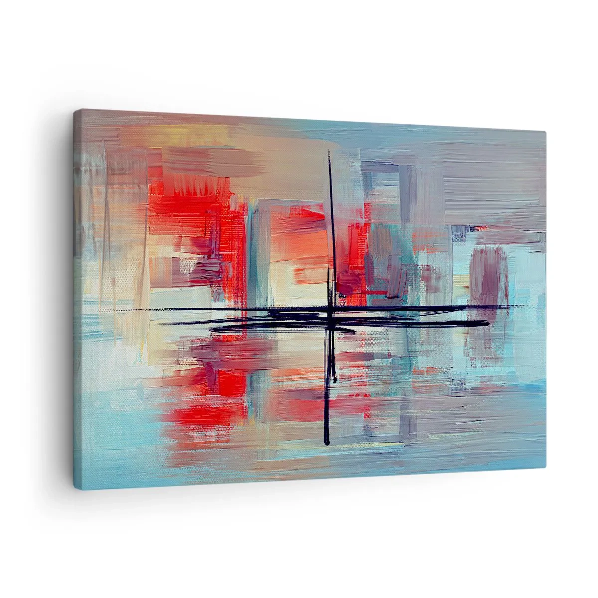 Bild auf Leinwand - Leinwandbild - Eine abstrakte Komposition mit intensiven Farben, Linien und geometrischen Formen. - 70x50cm - Landschaft in einer unbekannten Dimension - Moderne Wanddekoration für Wohnzimmer und Schlafzimmer ARTTOR