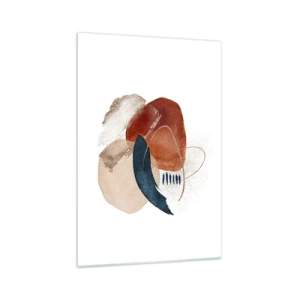 Glasbild - Bild auf glas - Eine abstrakte Komposition mit Punkten in erdigen und marineblauen Farbtönen. - 70x100cm - Ovale Komposition - Moderne Wanddekoration für Wohnzimmer und Schlafzimmer ARTTOR