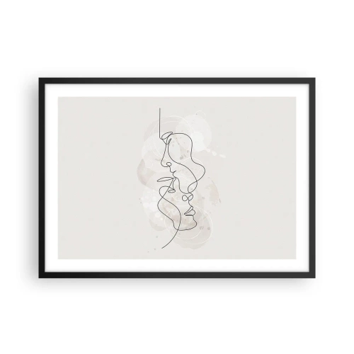 Poster in einem schwarzem Rahmen - Abstrakte Umrisse zweier Gesichter auf hellem Hintergrund - 70x50cm - Verstrickt in eine Umarmung - Moderne Wanddekoration für Wohnzimmer und Schlafzimmer ARTTOR