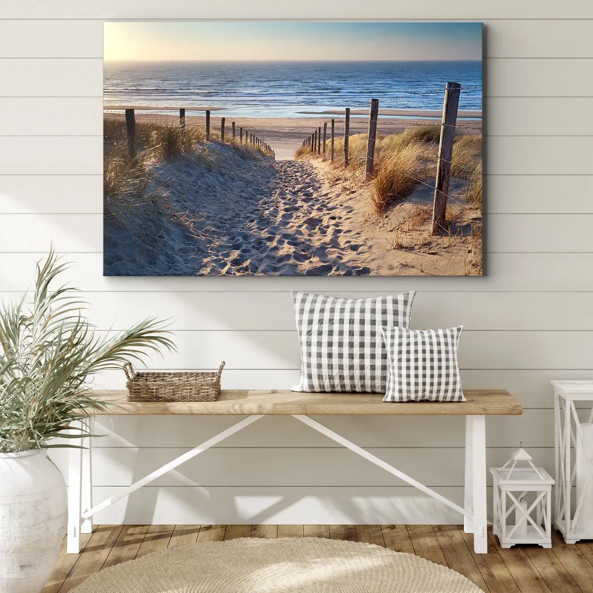 Bild auf Leinwand - Leinwandbild - Weg durch die Dünen zum Strand - 70x50cm - Das Rauschen des Meeres, der Gesang der Vögel, ein wilder Strand im Gras ... - Moderne Wanddekoration für Wohnzimmer und Schlafzimmer ARTTOR