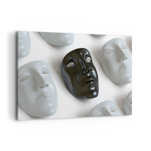 Bild auf Leinwand - Leinwandbild - Schwarz-weiße Masken auf hellem Hintergrund - 120x80cm - Wie hebt man sich ab? - Moderne Wanddekoration für Wohnzimmer und Schlafzimmer ARTTOR