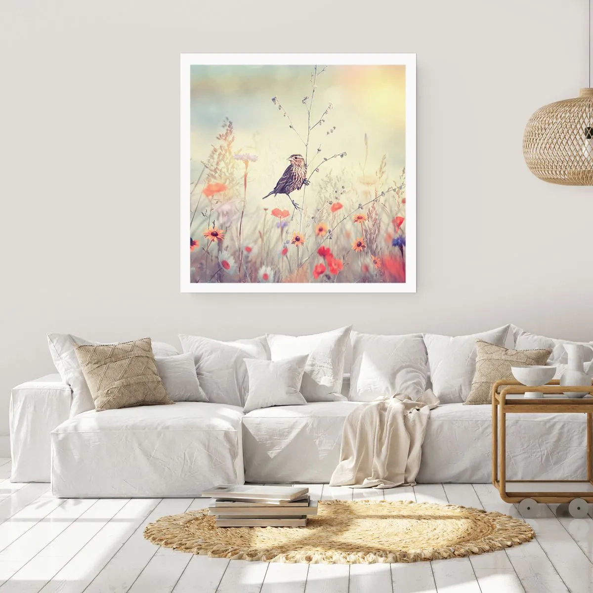 Poster - Vogelporträt mit einer Wiese im Hintergrund - 40x40 cm