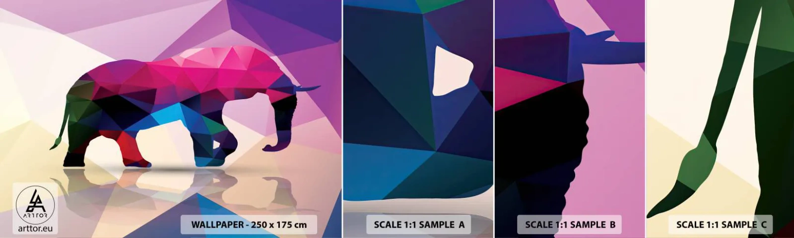 Fototapetenmuster Standard Eco - Kristalldinosaurier - Tiere, Elefant, Geometrische Figur - 100x30 cm