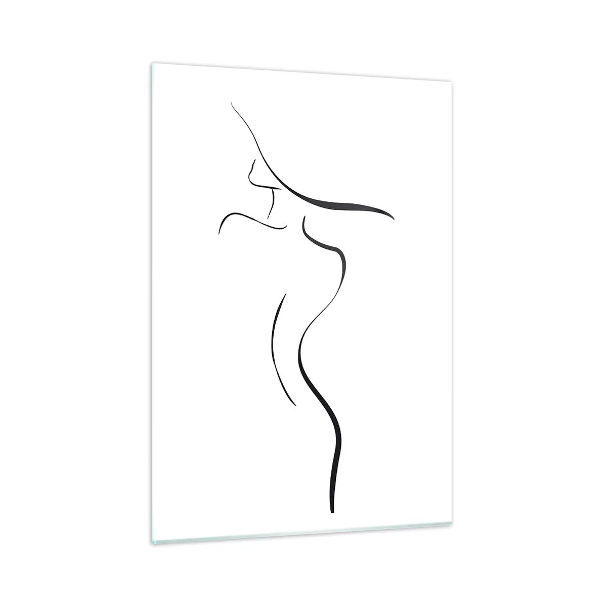 Glasbild - Bild auf glas - Minimalistischer Umriss einer weiblichen Silhouette in Schwarzweiß - 50x70cm - Flüchtig wie eine Welle - Moderne Wanddekoration für Wohnzimmer und Schlafzimmer ARTTOR