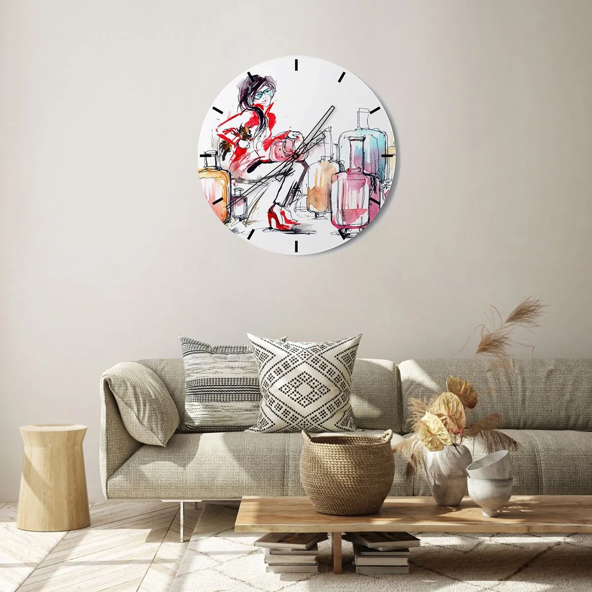 Wanduhr - Glasuhr - Setzen wir uns vor der Reise hin - 40x40 cm