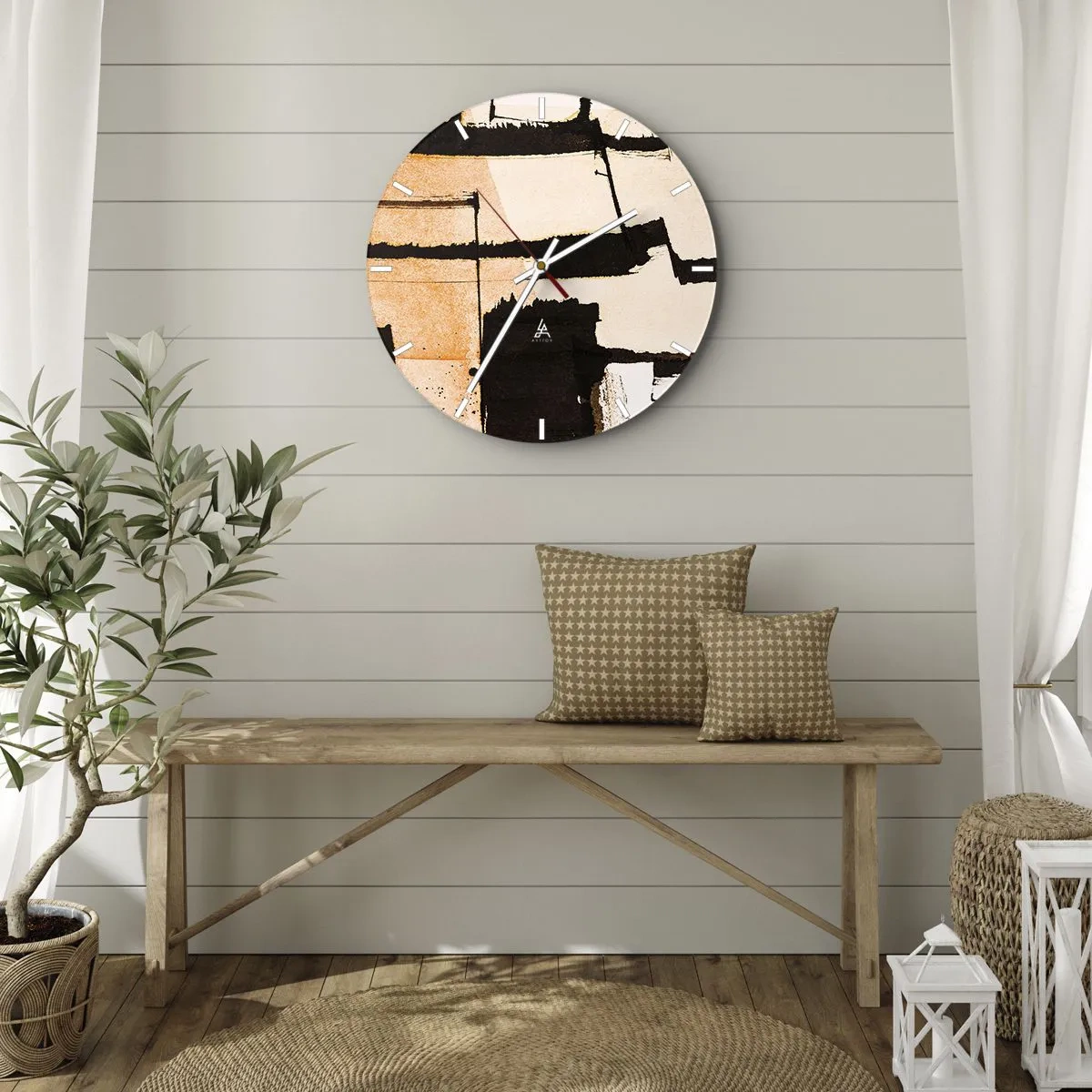 Wanduhr - Glasuhr - Abstrakte geometrische Komposition in Beige und Schwarz - 30x30cm - Also doch Ordnung - Moderne Wanddekoration für Wohnzimmer, Küche und Schlafzimmer ARTTOR