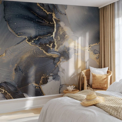 Fototapete Premium Sand - Abstrakte Marmorkomposition mit goldenen Akzenten - 100x70cm - Leben aus Stein - Moderne Wanddekoration für Wohnzimmer und Schlafzimmer ARTTOR