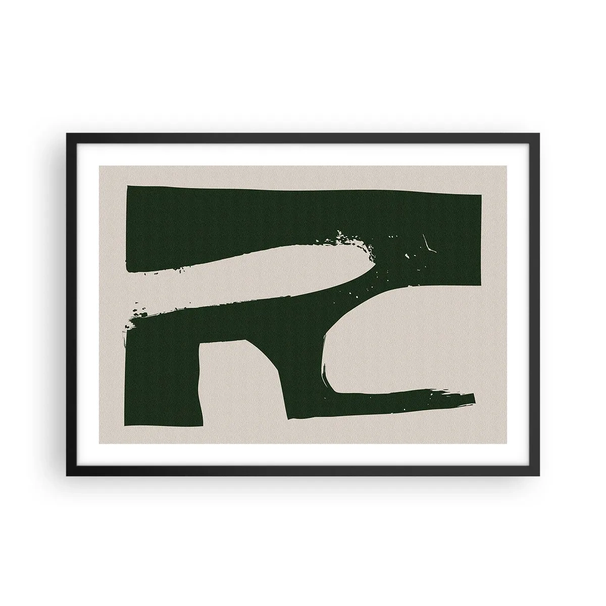 Poster in einem schwarzem Rahmen - Minimalistische Abstraktion in Grün auf hellem Hintergrund - 70x50cm - Weiße Buchten - Moderne Wanddekoration für Wohnzimmer und Schlafzimmer ARTTOR