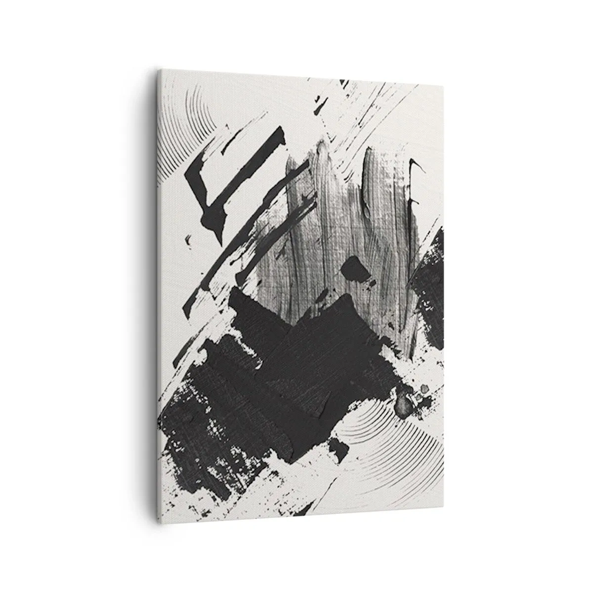 Bild auf Leinwand - Leinwandbild - Abstrakte Striche in Schwarz auf weißem Hintergrund - 50x70cm - Abstraktion – Ausdruck von Schwarz - Moderne Wanddekoration für Wohnzimmer und Schlafzimmer ARTTOR