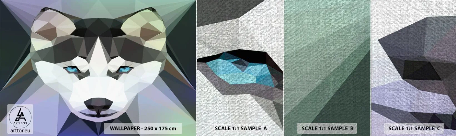 Fototapeten Muster Premium Canvas - Die Erinnerung an den Schnee des Nordens - Abstraktion, Tiere, Wolf - 100x30 cm