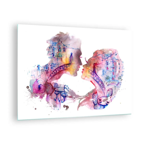 Glasbild - Bild auf glas - Illustration eines abstrakten Porträts zweier Menschen in Form eines Herzens - 70x50cm - Die geheime Seufzerbrücke - Moderne Wanddekoration für Wohnzimmer und Schlafzimmer ARTTOR