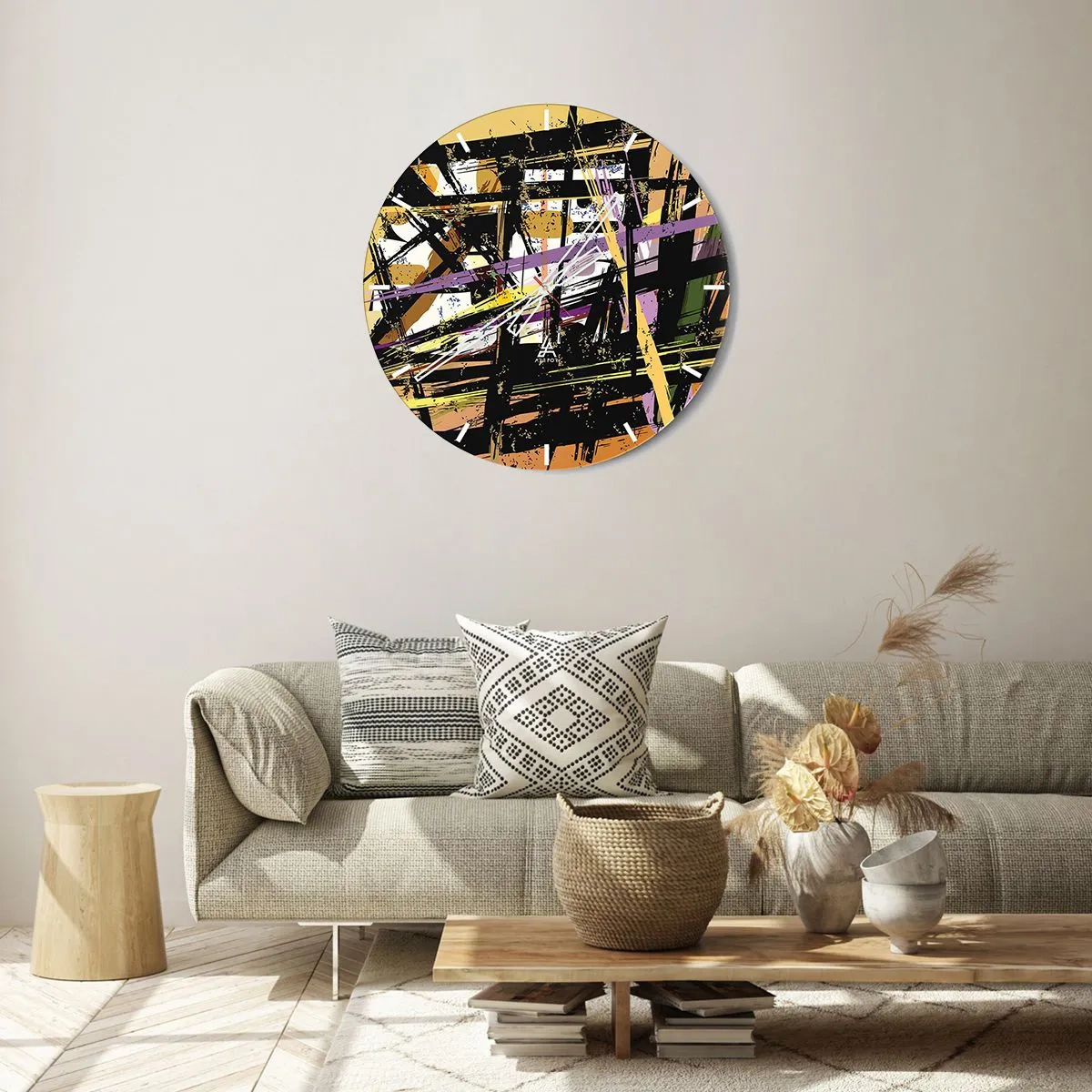 Wanduhr - Glasuhr - Dynamische abstrakte Linien und Formen in dunklen und hellen Tönen. - 30x30cm - Ein scharfer Schnitt - Moderne Wanddekoration für Wohnzimmer, Küche und Schlafzimmer ARTTOR