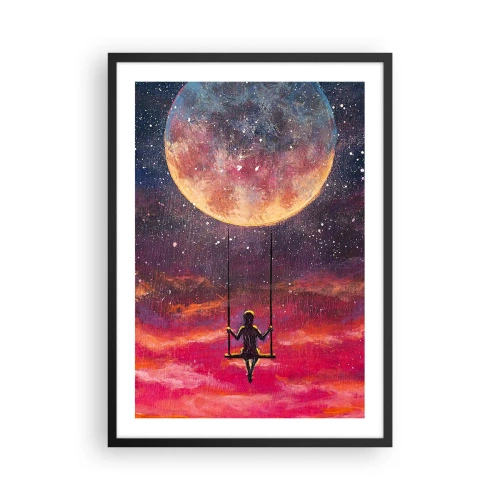 Poster in einem schwarzem Rahmen - Mädchen auf einer Schaukel unter dem Vollmond - 50x70cm - Traum - Moderne Wanddekoration für Wohnzimmer und Schlafzimmer ARTTOR