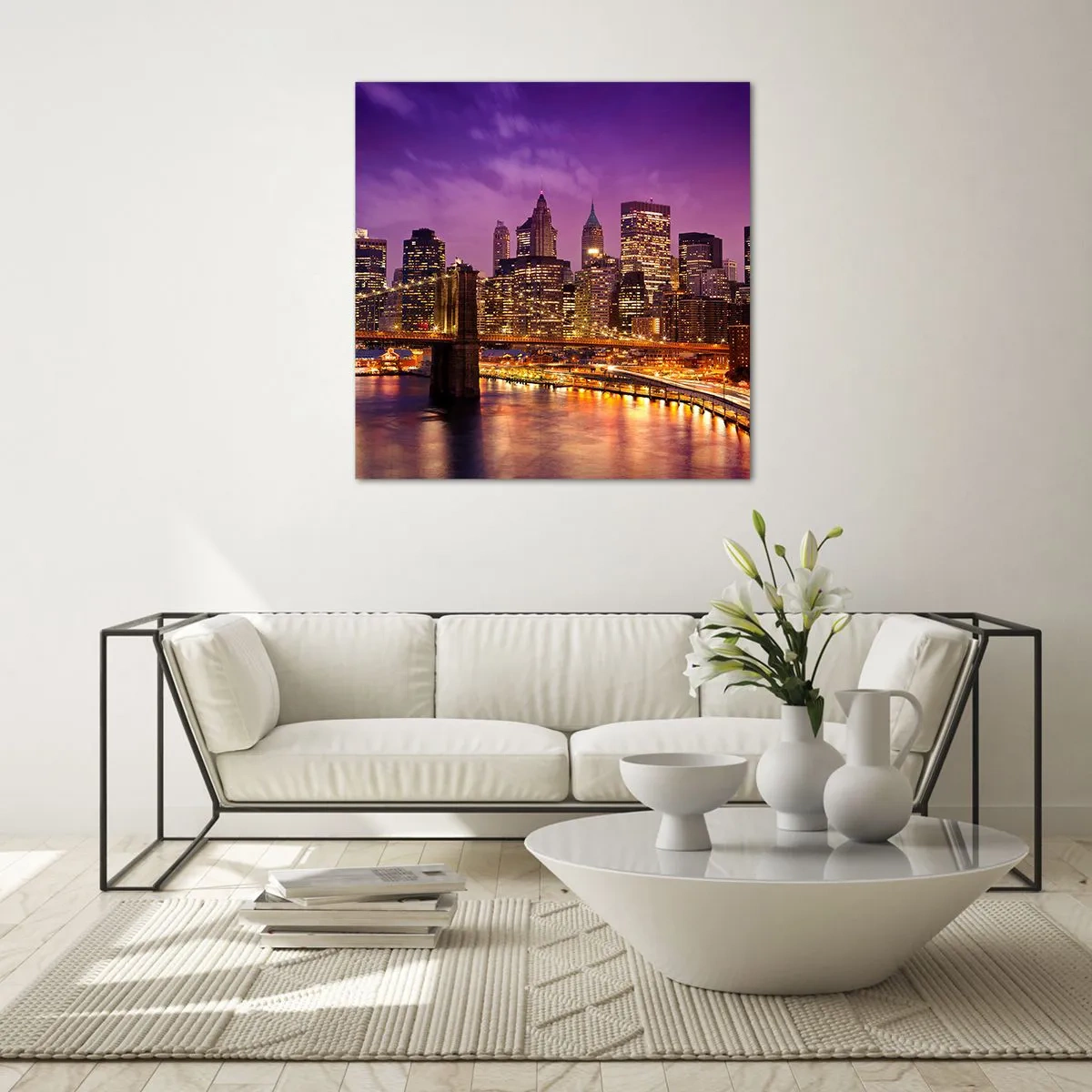 Glasbild - Bild auf glas - Violett-goldenes Manhathann - 30x30 cm