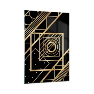 Glasbild - Bild auf glas - Goldene geometrische Muster auf schwarzem Hintergrund - 70x100cm - Goldene Geometrie - Moderne Wanddekoration für Wohnzimmer und Schlafzimmer ARTTOR