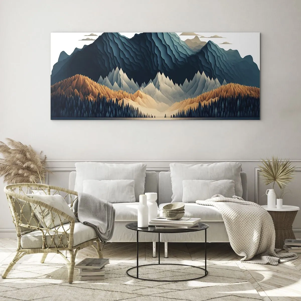 Glasbild - Bild auf glas - Malerische Berge über dem See bei Sonnenuntergang - 140x50cm - Perfekte Berglandschaft - Moderne Wanddekoration für Wohnzimmer und Schlafzimmer ARTTOR
