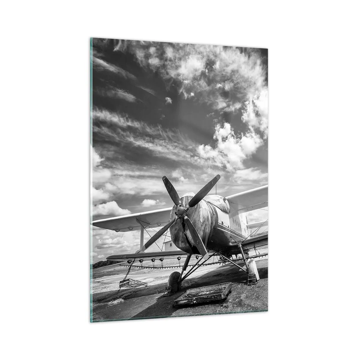 Glasbild - Bild auf glas - Schwarz-Weiß-Foto eines klassischen Doppeldeckers - 50x70cm - Ich kann es kaum erwarten! - Moderne Wanddekoration für Wohnzimmer und Schlafzimmer ARTTOR