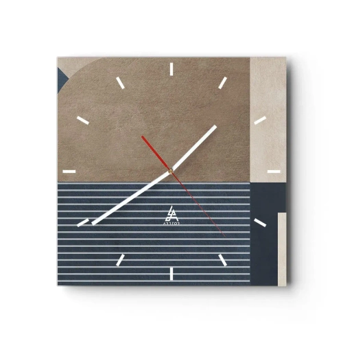 Wanduhr - Glasuhr - Geometrische Figuren in Beige- und Marineblautönen mit Linien - 30x30cm - Komposition aus Einfachheit und Rundheit - Moderne Wanddekoration für Wohnzimmer und Schlafzimmer ARTTOR