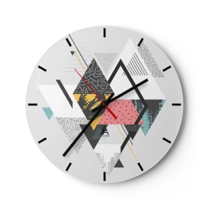 Wanduhr - Glasuhr - Bunte geometrische Formen auf hellem Hintergrund - 30x30cm - Variation über Dreieck und Raute - Moderne Wanddekoration für Wohnzimmer, Küche und Schlafzimmer ARTTOR