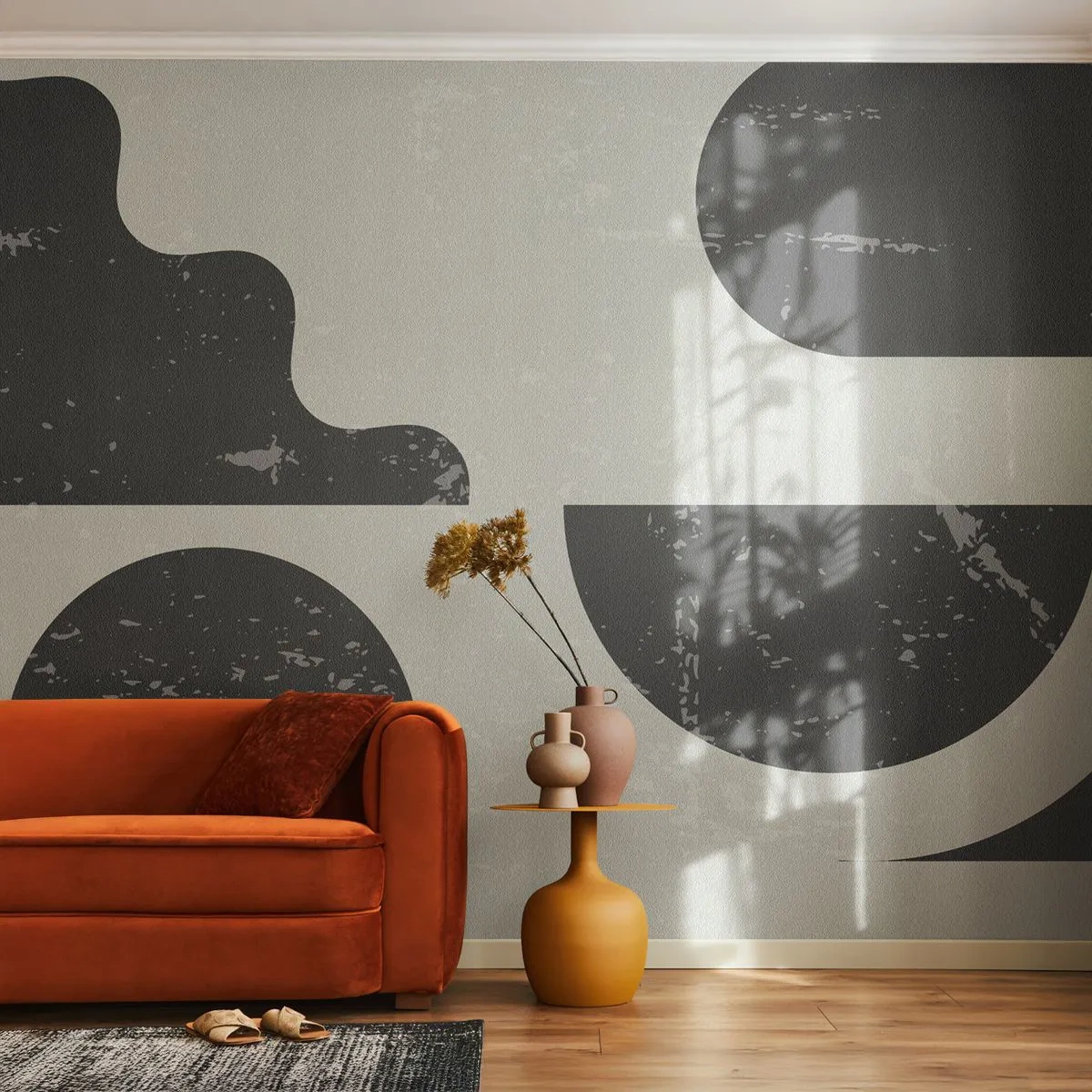 Fototapete Premium Sand - Abstrakte geometrische Komposition in Schwarz und Grau - 100x70cm - Komposition oben und unten - Moderne Wanddekoration für Wohnzimmer und Schlafzimmer ARTTOR