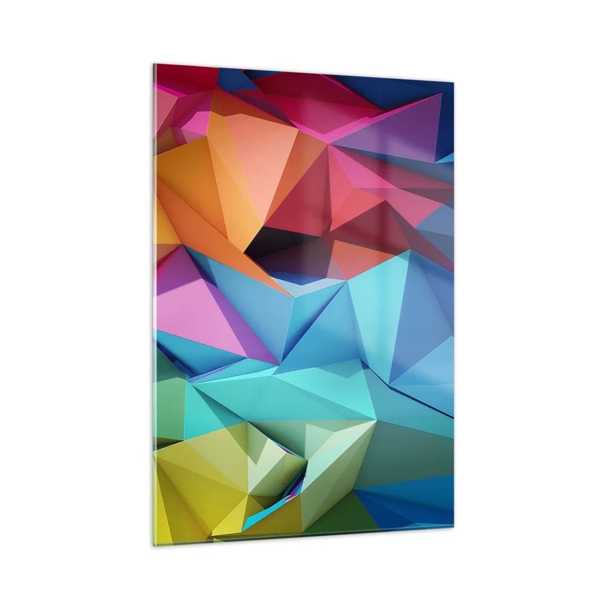 Glasbild - Bild auf glas - Geometrische Komposition in intensiven, mehrfarbigen Farbtönen - 50x70cm - Regenbogen-Origami - Moderne Wanddekoration für Wohnzimmer und Schlafzimmer ARTTOR