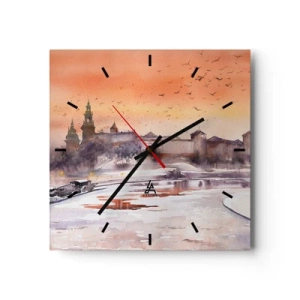 Wanduhr - Glasuhr - Sonnenuntergang über dem Schloss in einer Winterlandschaft - 30x30cm - Königlicher Sonnenuntergang - Moderne Wanddekoration für Wohnzimmer und Schlafzimmer ARTTOR