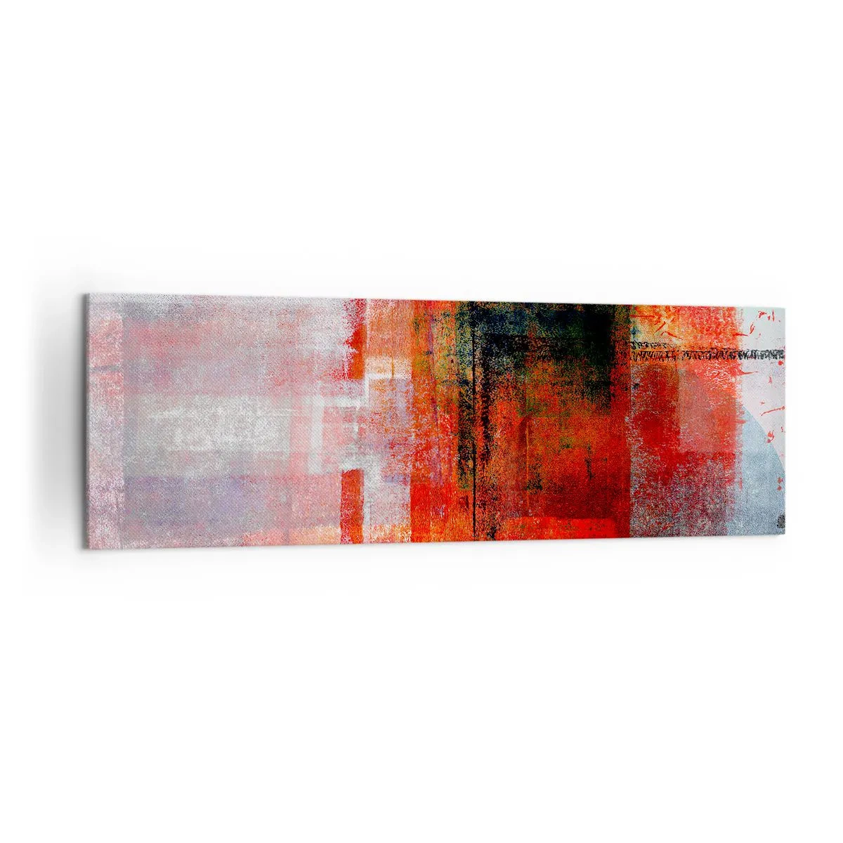 Bild auf Leinwand - Leinwandbild - Abstrakte geometrische Komposition mit roten und orangefarbenen Akzenten - 160x50cm - Komposition leuchtet - Moderne Wanddekoration für Wohnzimmer und Schlafzimmer ARTTOR