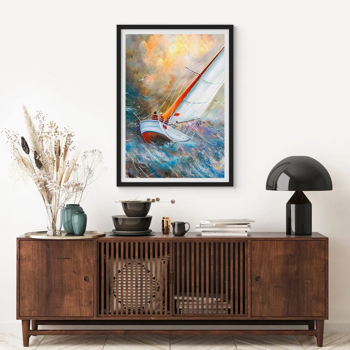 Poster in einem schwarzem Rahmen - Durch die Wellen laufend - 40x50 cm