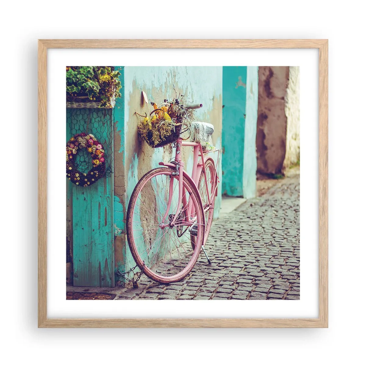 Poster in einem Rahmen aus heller Eiche - Ich komme gleich wieder - 50x50 cm