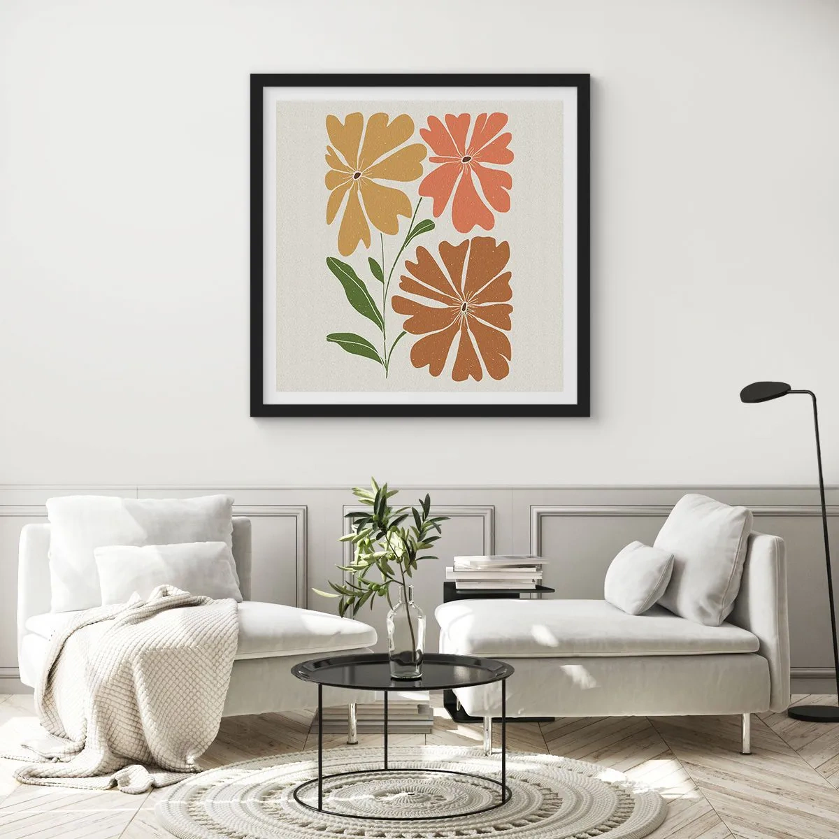 Poster in einem schwarzem Rahmen - Natur und Geometrie - 60x60 cm