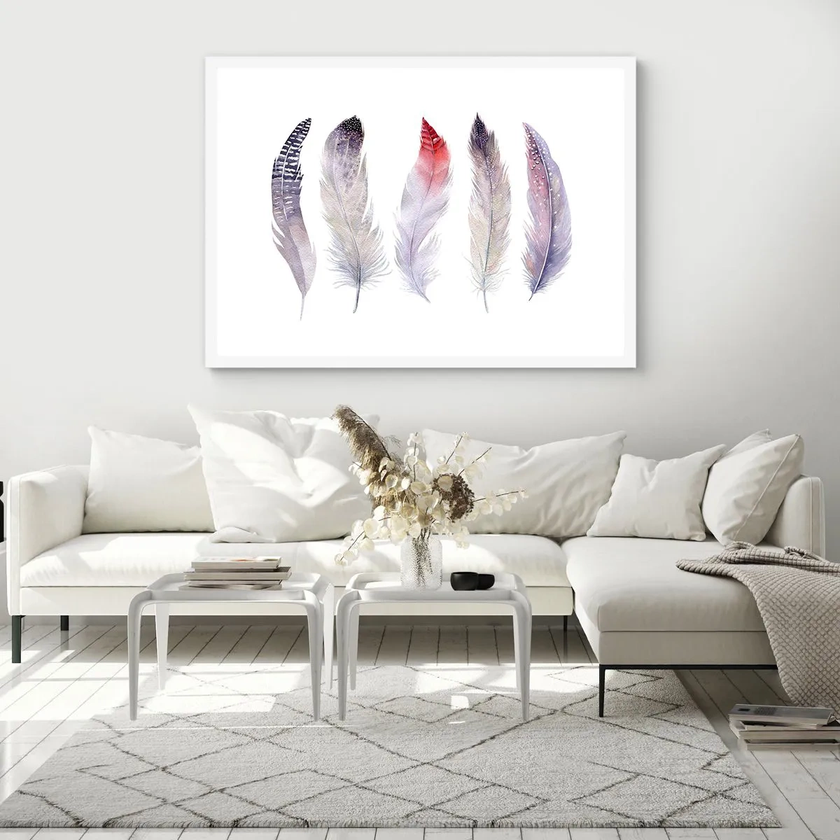 Poster in einem weißen Rahmen - Zart wie mehrfarbiger Nebel - 100x70 cm