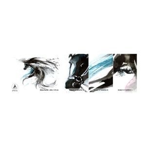 Fototapetenmuster Standard Eco - Schwarzer Prinz Galopp - Tiere, Pferd, Grafik - 100x30 cm