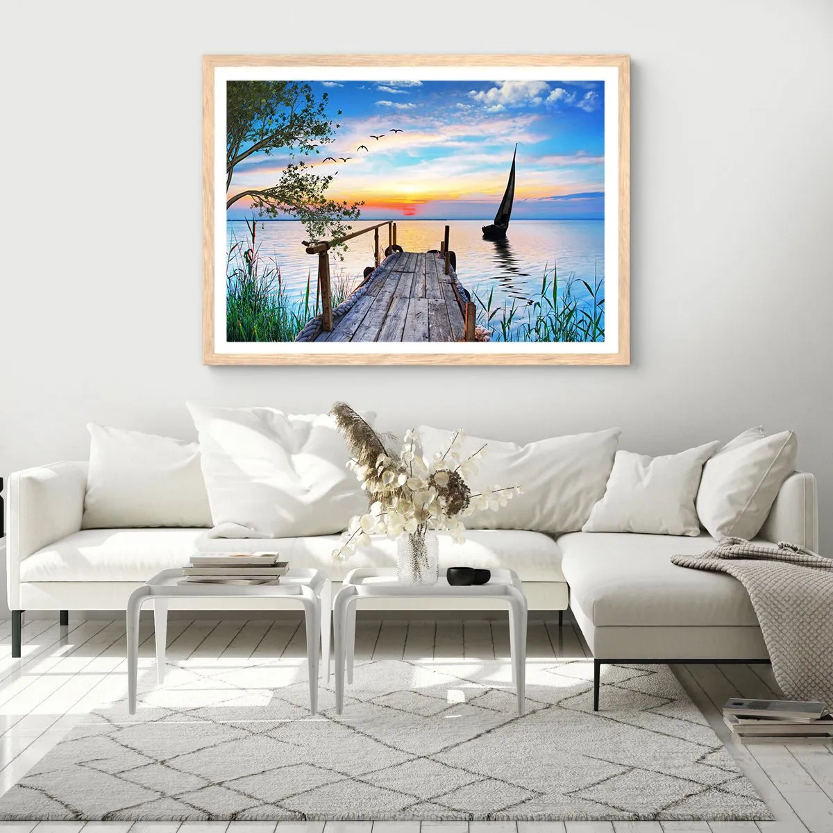 Poster in einem Rahmen aus heller Eiche - Guten Abend - 91x61 cm