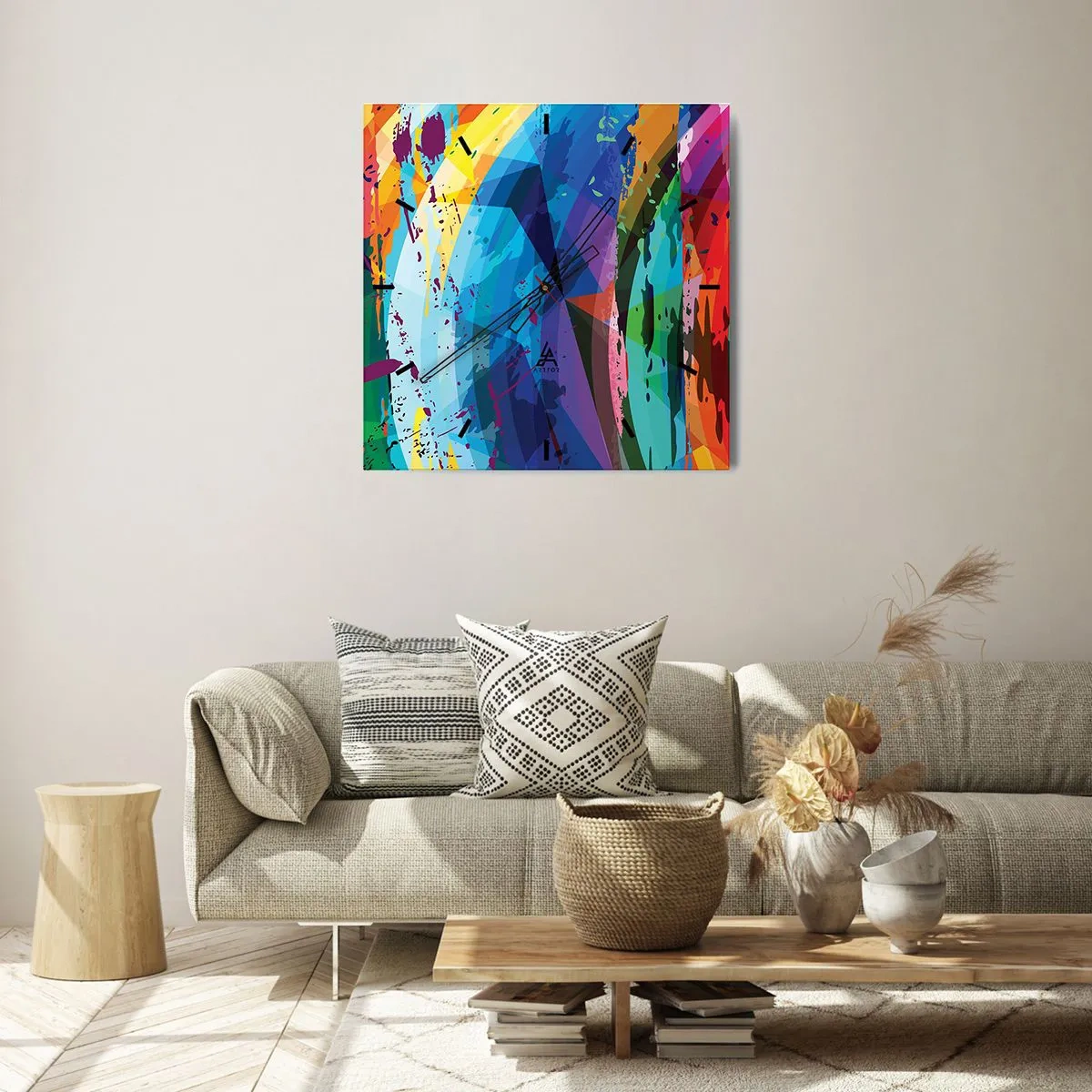 Wanduhr - Glasuhr - Farbenfroher Schwindel - 30x30 cm