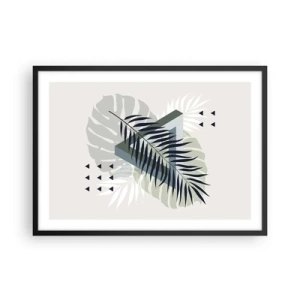 Poster in einem schwarzem Rahmen - Geometrische Komposition mit tropischen Blättern in Grüntönen - 70x50cm - Natur und Geometrie – zwei Ordnungen? - Moderne Wanddekoration für Wohnzimmer und Schlafzimmer ARTTOR
