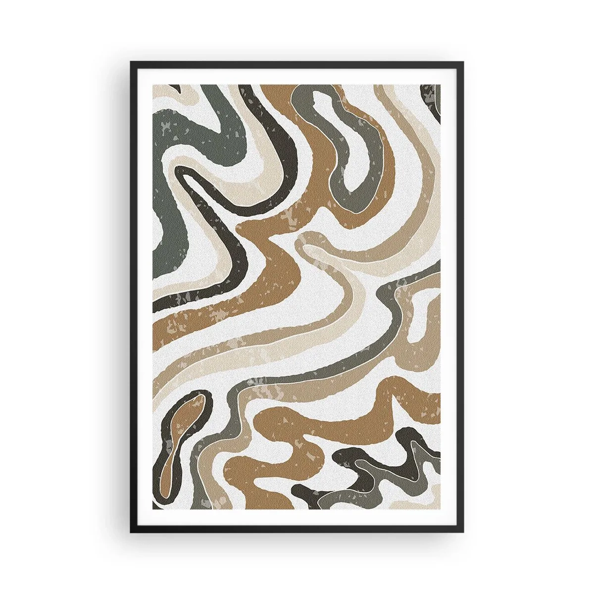 Poster in einem schwarzem Rahmen - Mäander in Erdfarben - 70x100 cm