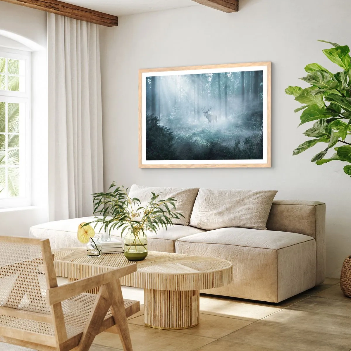 Poster in einem Rahmen aus heller Eiche - Morgenvisite auf dem Grundstück - 40x30 cm