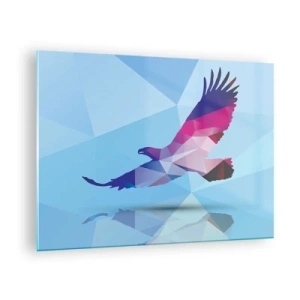 Glasbild - Bild auf glas - Geometrischer Adler auf blauem Hintergrund - 70x50cm - Adler in lila Kristall - Moderne Wanddekoration für Wohnzimmer und Schlafzimmer ARTTOR