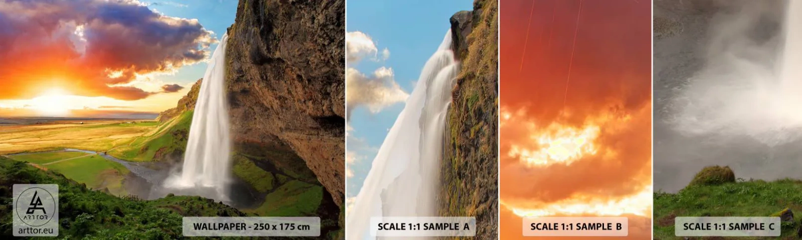 Fototapeten Muster Selbstklebend Deluxe Sticker - Die Fülle des isländischen Sommers - Landschaft, Wasserfall, Island - 100x30 cm