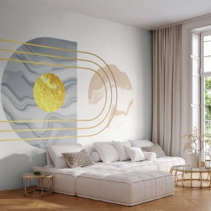 Fototapete Premium Sand - Geometrische Abstraktion mit Marmormuster und goldenen Linien - 100x70cm - Helligkeit und Brillanz - Moderne Wanddekoration für Wohnzimmer und Schlafzimmer ARTTOR