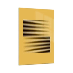 Glasbild - Bild auf glas - Vertikale schwarze Linien auf gelbem Hintergrund - 80x120cm - Quadratur der Gegensätze - Moderne Wanddekoration für Wohnzimmer und Schlafzimmer ARTTOR