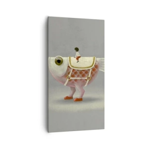 Bild auf Leinwand - Leinwandbild - Reiter auf einem surrealen Fisch - 55x100 cm